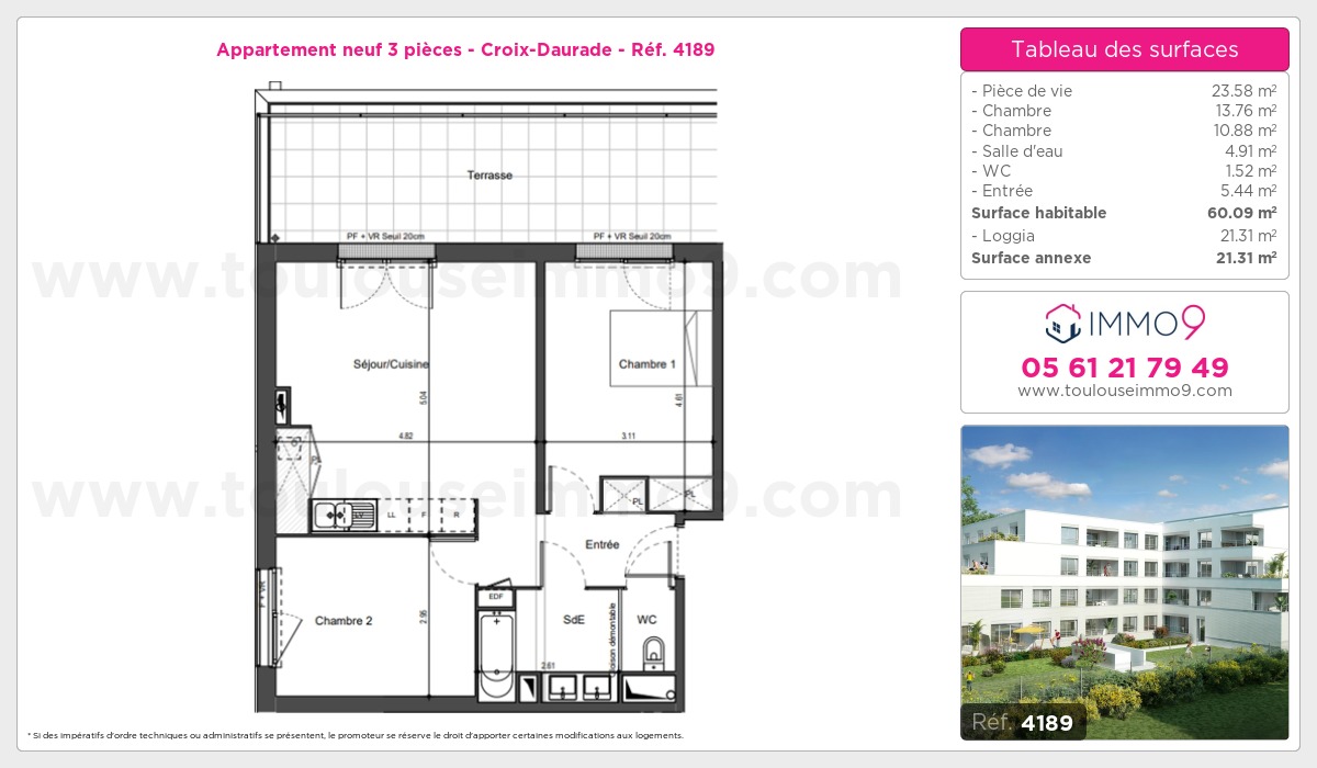 Plan et surfaces, Programme neuf Toulouse : Croix-Daurade Référence n° 4189