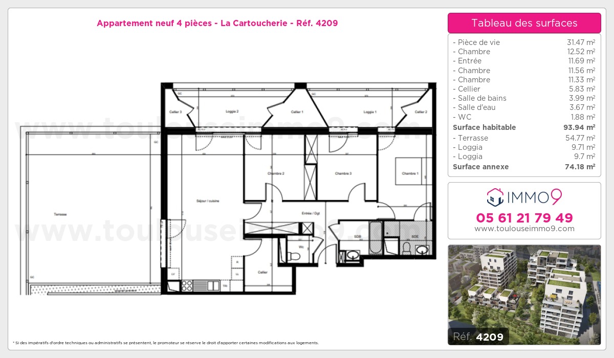 Plan et surfaces, Programme neuf Toulouse : Cartoucherie Référence n° 4209