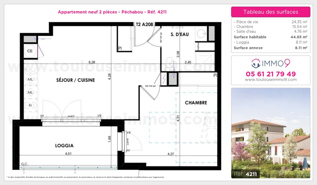 Plan et surfaces, Programme neuf Péchabou Référence n° 4211