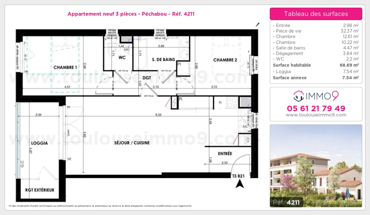 Plan et surfaces, Programme neuf Péchabou Référence n° 4211