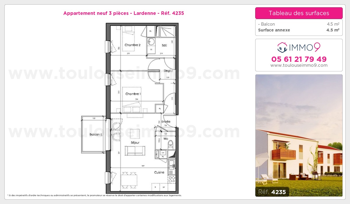 Plan et surfaces, Programme neuf Toulouse : Lardenne Référence n° 4235