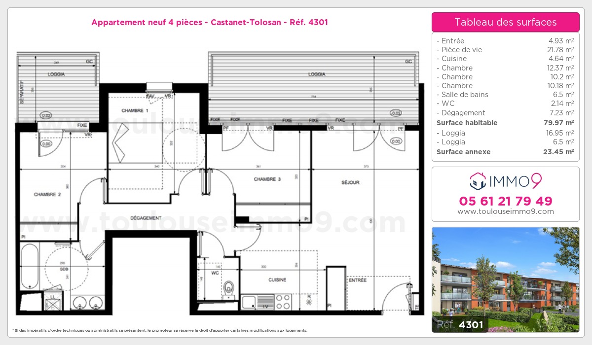 Plan et surfaces, Programme neuf Castanet-Tolosan Référence n° 4301