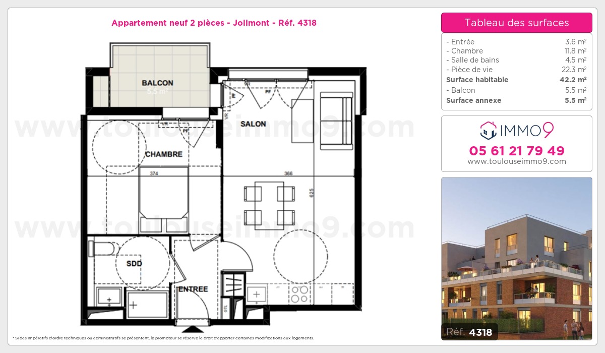 Plan et surfaces, Programme neuf Toulouse : Jolimont Référence n° 4318