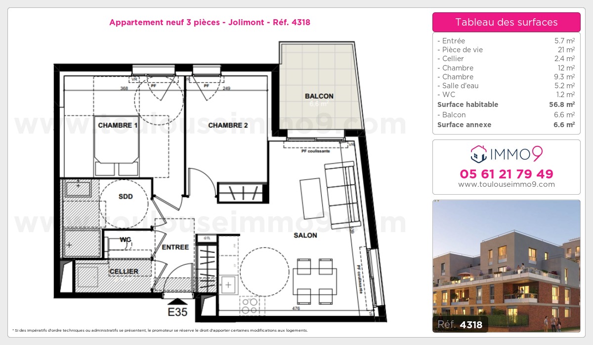 Plan et surfaces, Programme neuf Toulouse : Jolimont Référence n° 4318