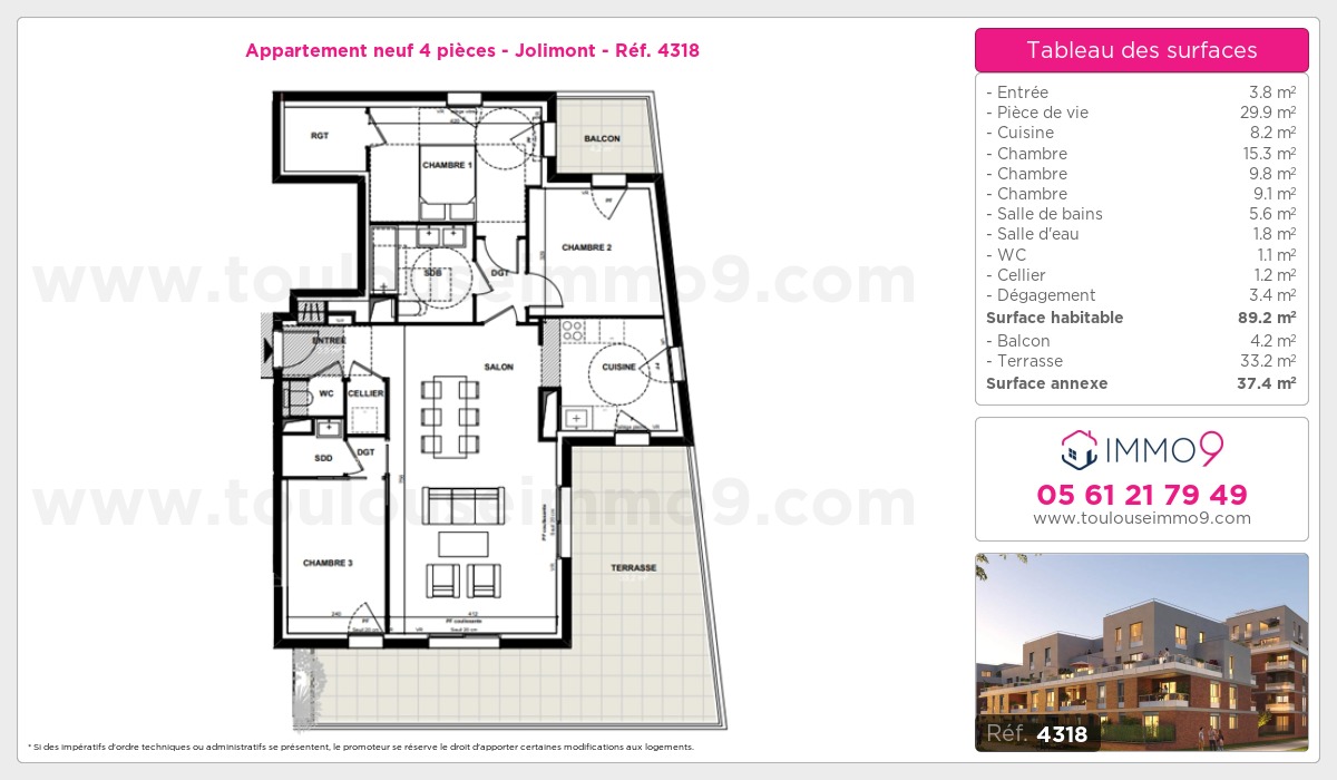 Plan et surfaces, Programme neuf Toulouse : Jolimont Référence n° 4318