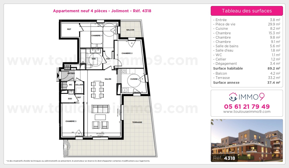 Plan et surfaces, Programme neuf Toulouse : Jolimont Référence n° 4318