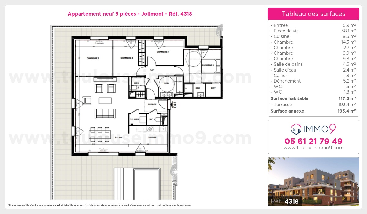 Plan et surfaces, Programme neuf Toulouse : Jolimont Référence n° 4318