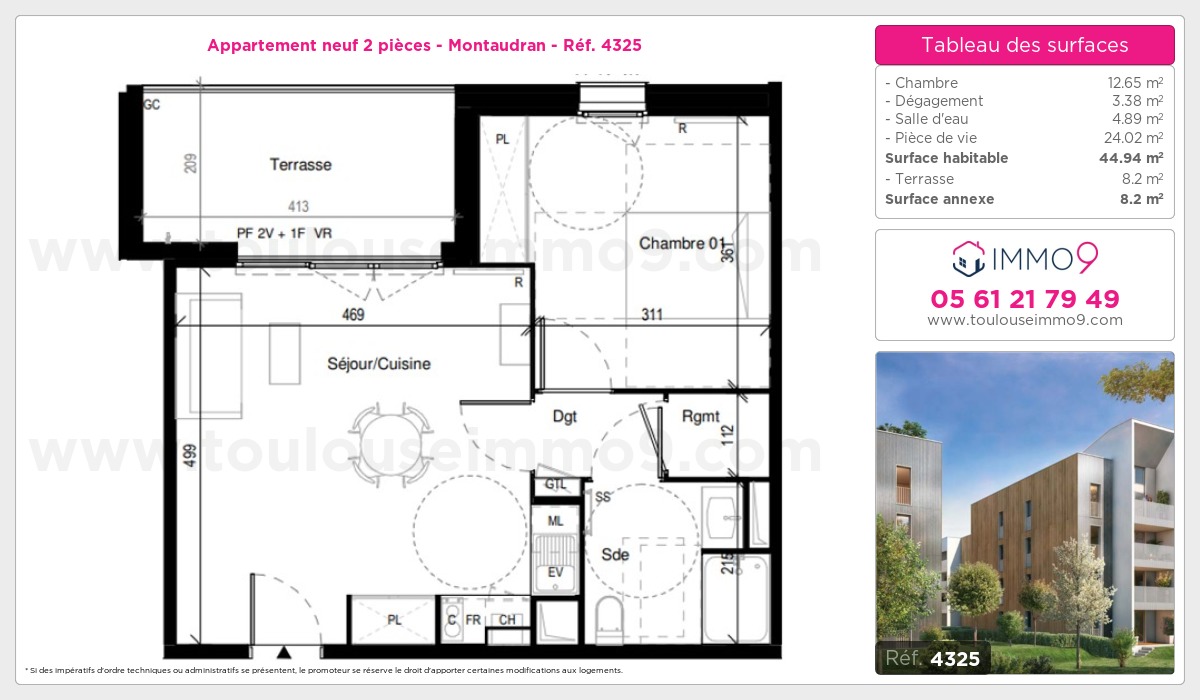 Plan et surfaces, Programme neuf Toulouse : Montaudran Référence n° 4325