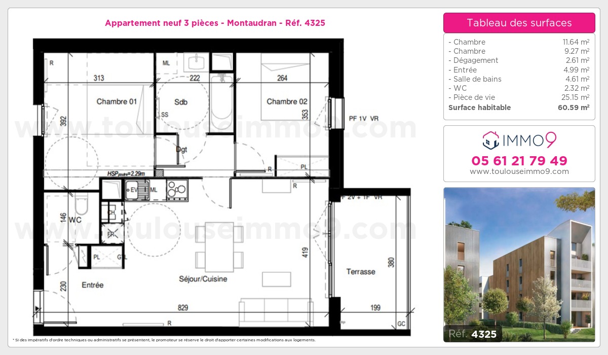 Plan et surfaces, Programme neuf Toulouse : Montaudran Référence n° 4325