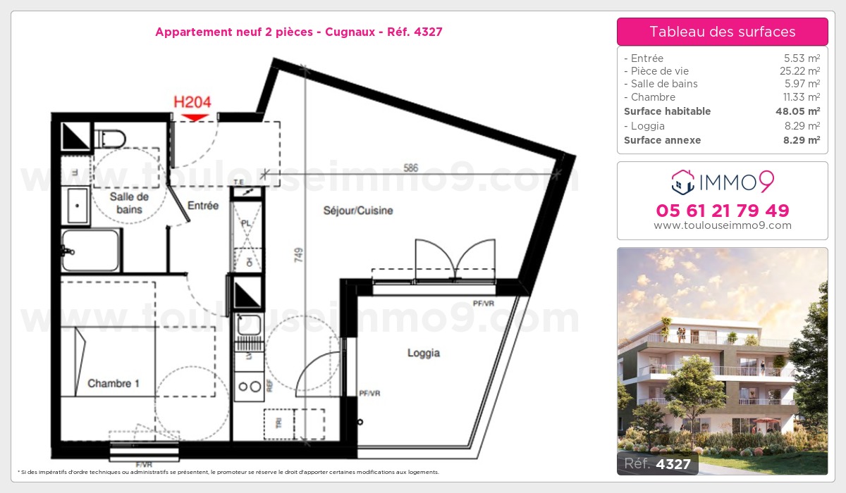 Plan et surfaces, Programme neuf Cugnaux Référence n° 4327