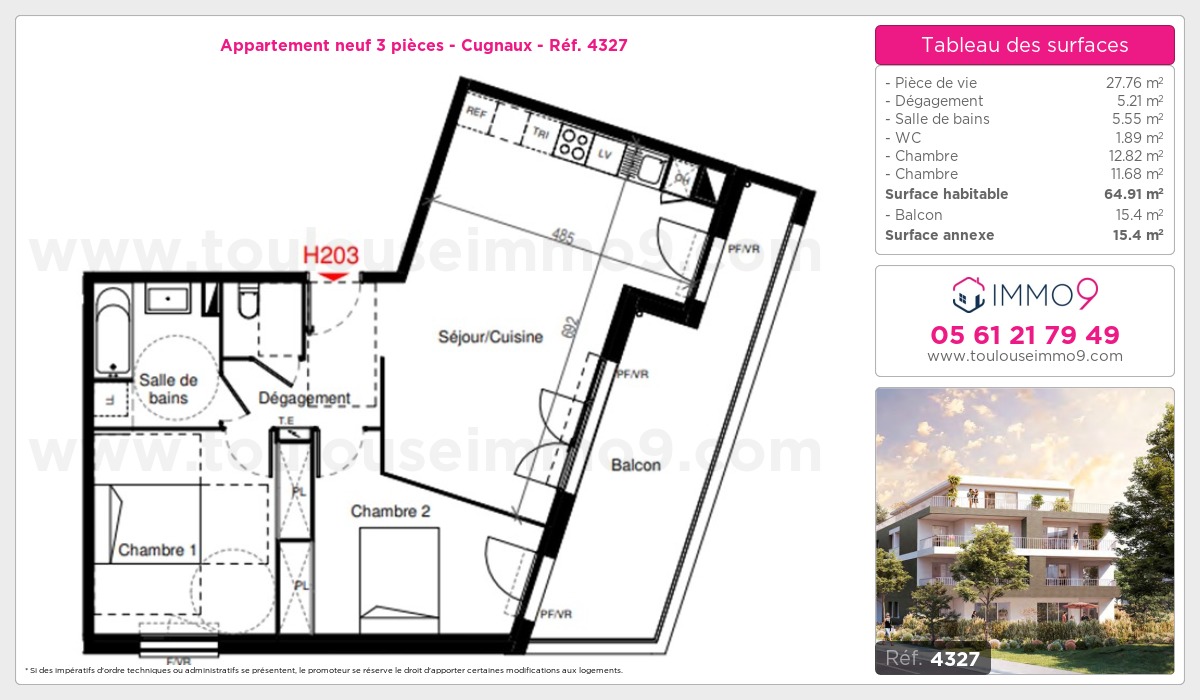 Plan et surfaces, Programme neuf Cugnaux Référence n° 4327