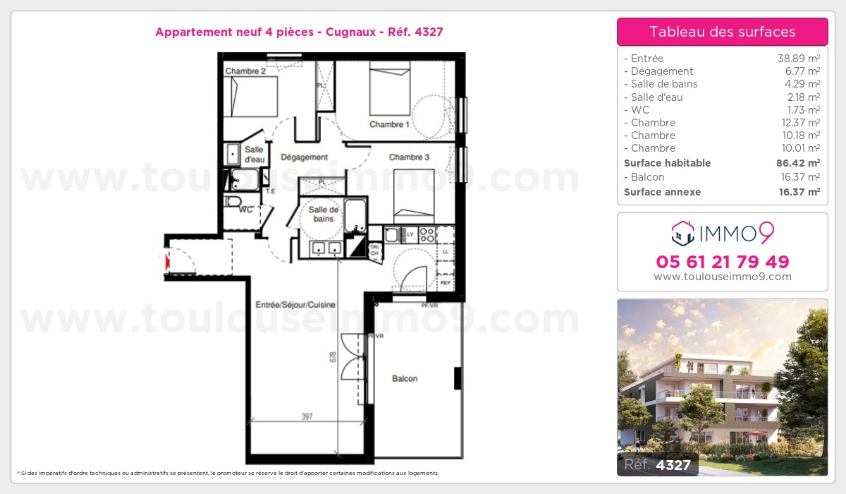 Plan et surfaces, Programme neuf Cugnaux Référence n° 4327