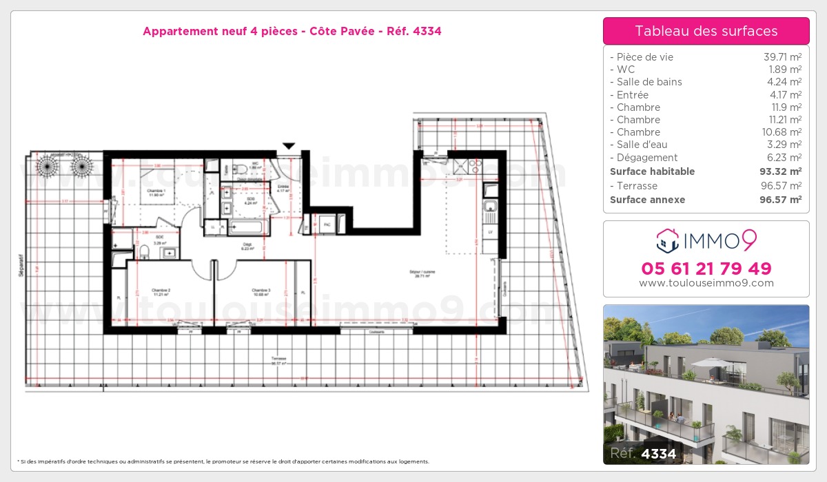Plan et surfaces, Programme neuf Toulouse : Côte Pavée Référence n° 4334