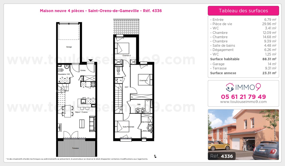 Plan et surfaces, Programme neuf Saint-Orens-de-Gameville Référence n° 4336