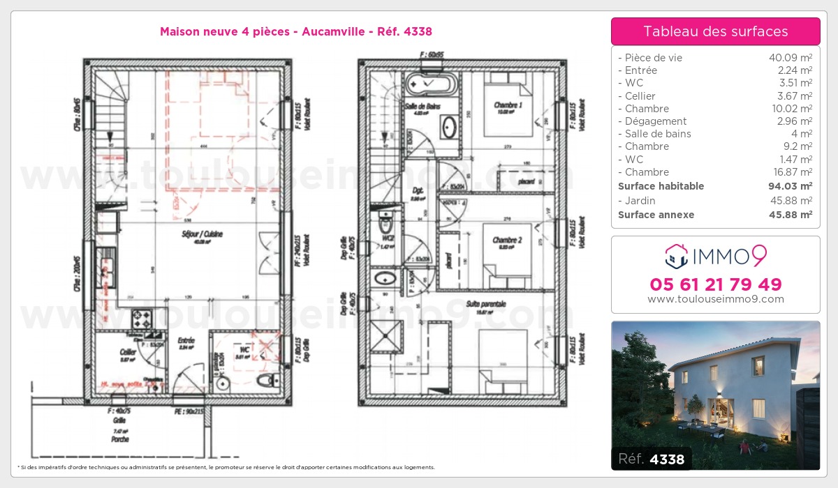 Plan et surfaces, Programme neuf Aucamville Référence n° 4338