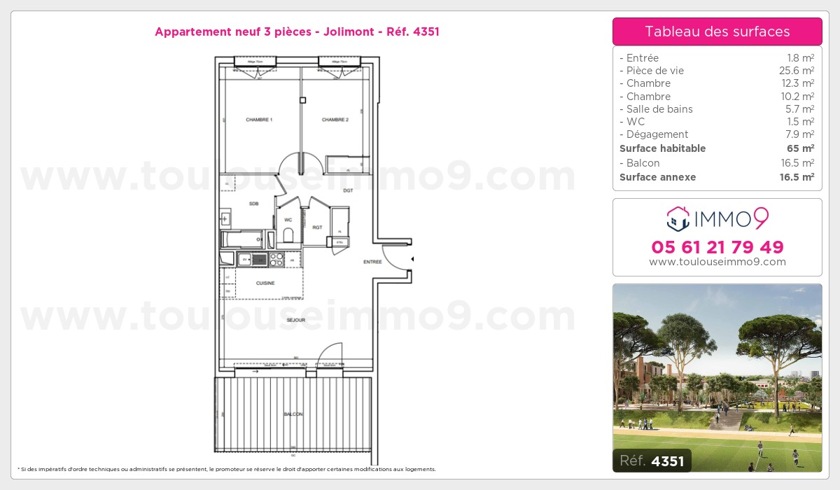 Plan et surfaces, Programme neuf Toulouse : Jolimont Référence n° 4351