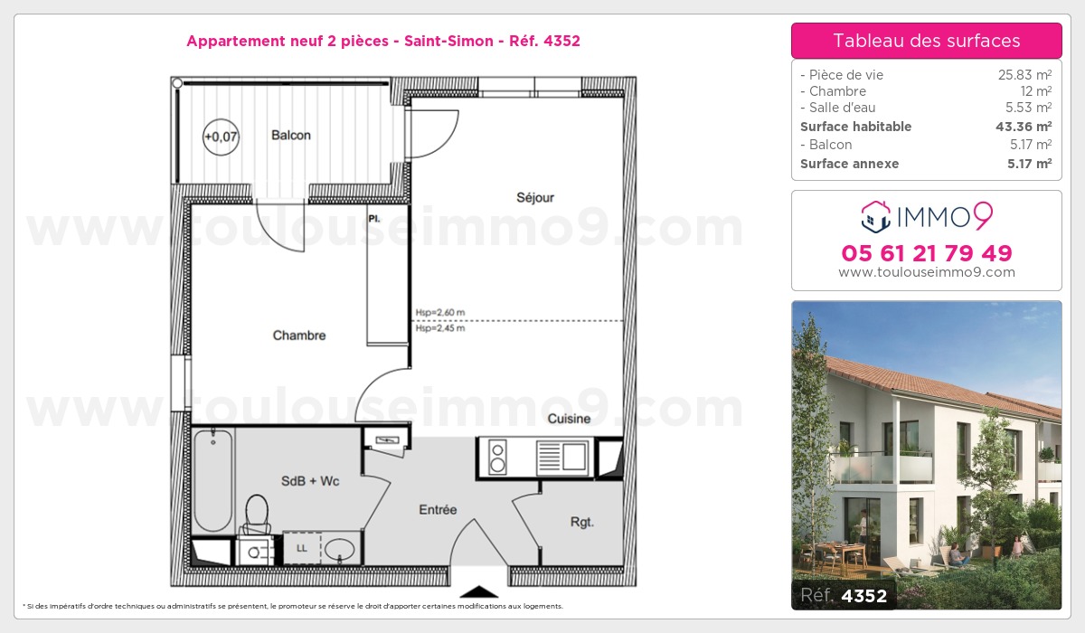 Plan et surfaces, Programme neuf Toulouse : Saint-Simon Référence n° 4352