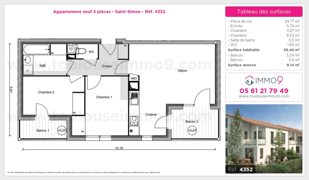 Plan et surfaces, Programme neuf Toulouse : Saint-Simon Référence n° 4352