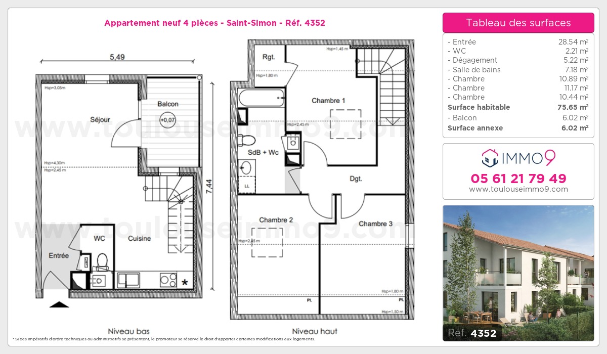 Plan et surfaces, Programme neuf Toulouse : Saint-Simon Référence n° 4352