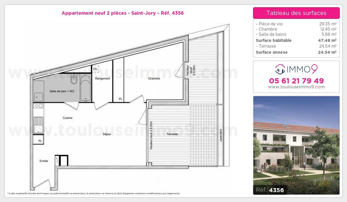 Plan et surfaces, Programme neuf Saint-Jory Référence n° 4356