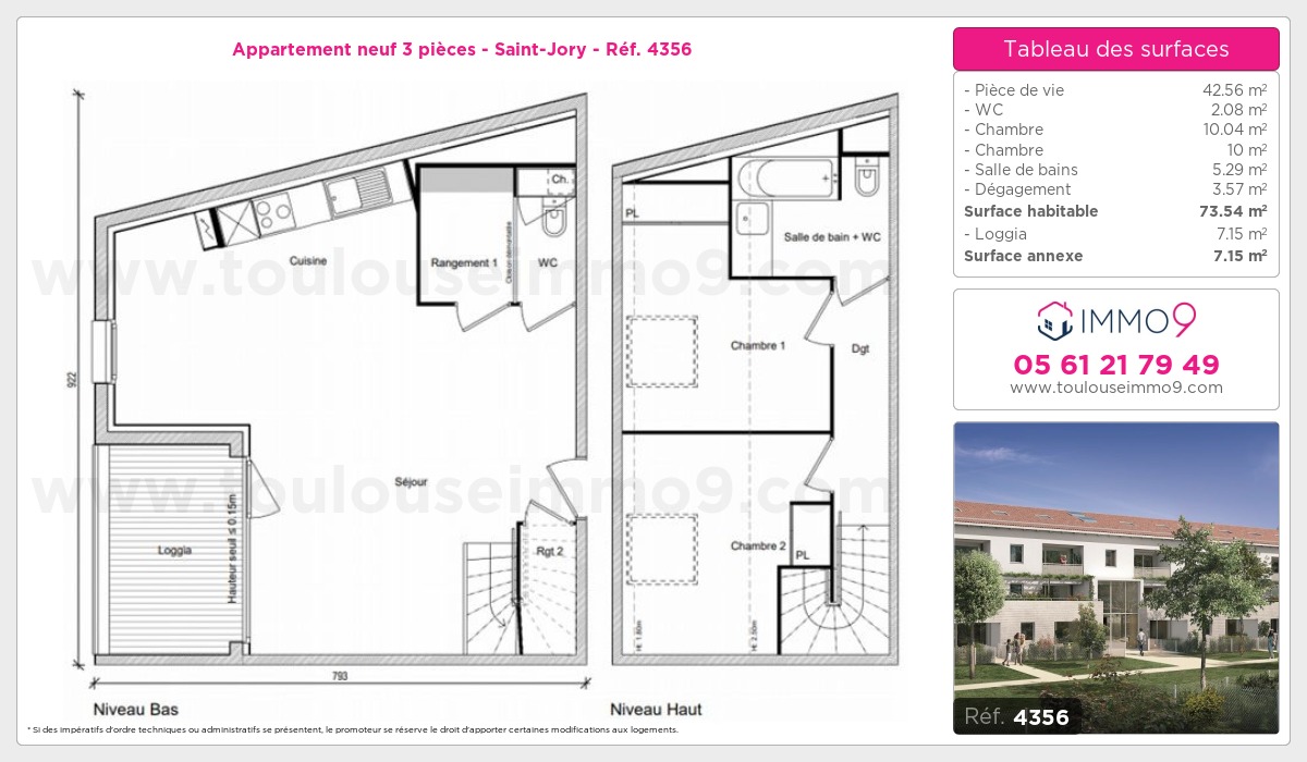 Plan et surfaces, Programme neuf Saint-Jory Référence n° 4356