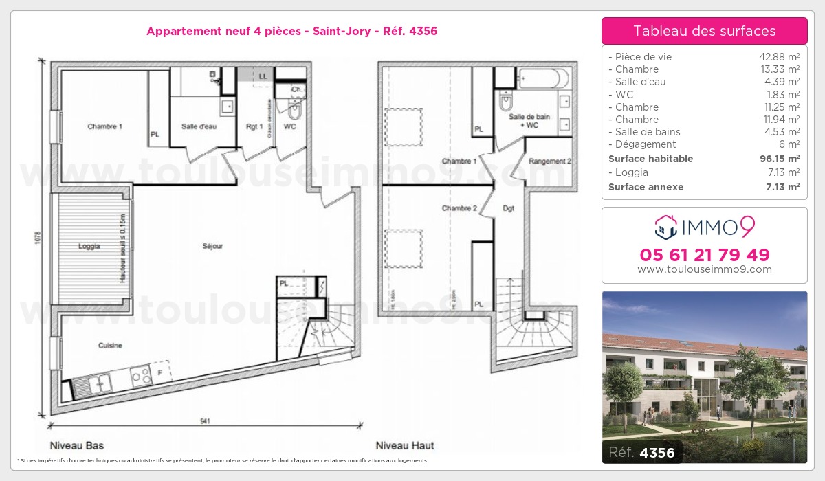 Plan et surfaces, Programme neuf Saint-Jory Référence n° 4356