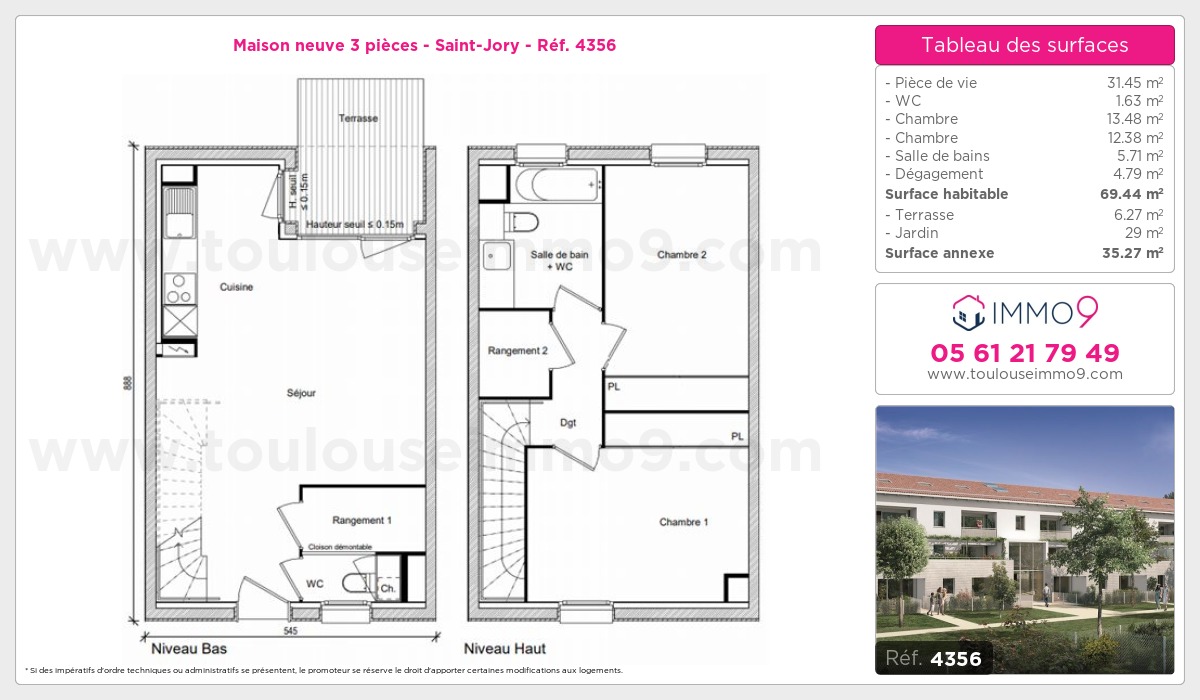 Plan et surfaces, Programme neuf Saint-Jory Référence n° 4356