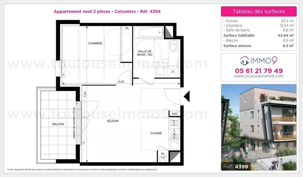 Plan et surfaces, Programme neuf Colomiers Référence n° 4399