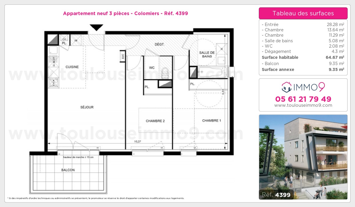 Plan et surfaces, Programme neuf Colomiers Référence n° 4399