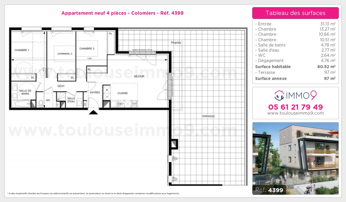 Plan et surfaces, Programme neuf Colomiers Référence n° 4399