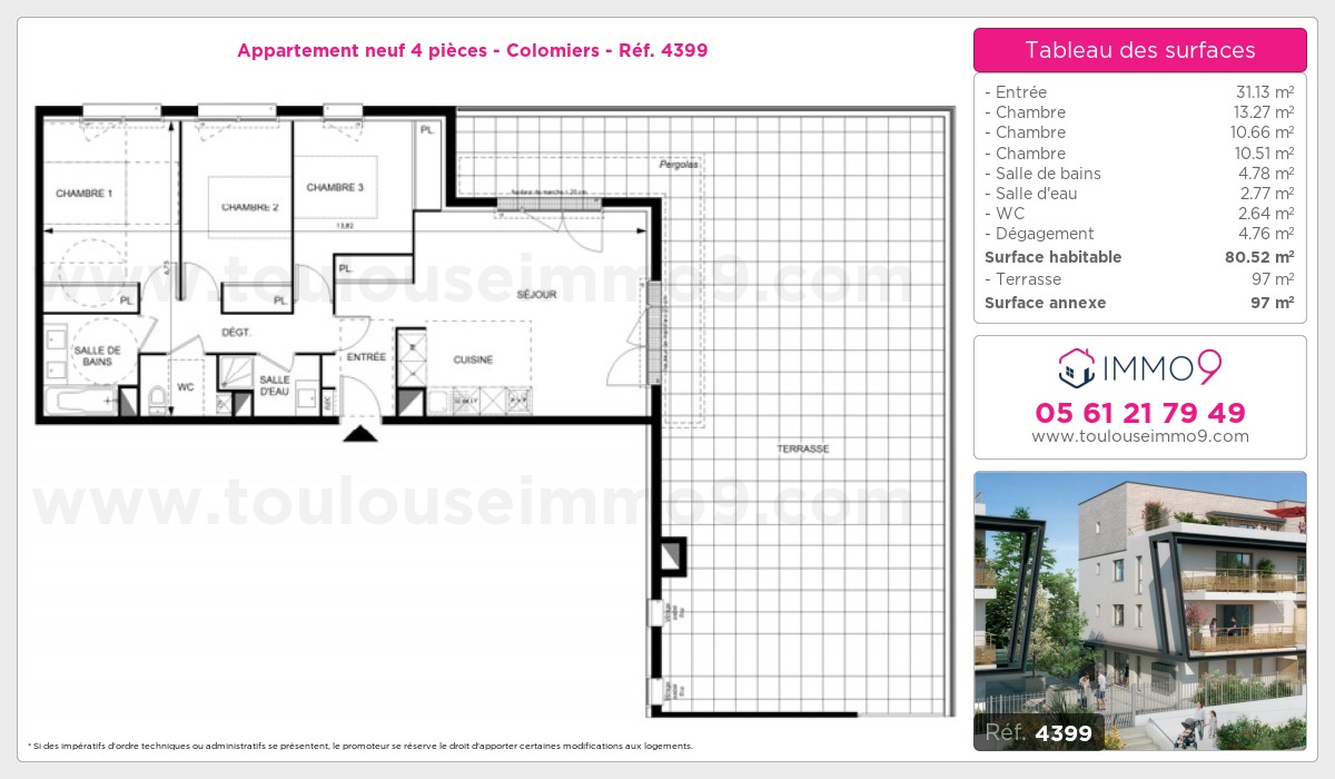 Plan et surfaces, Programme neuf Colomiers Référence n° 4399