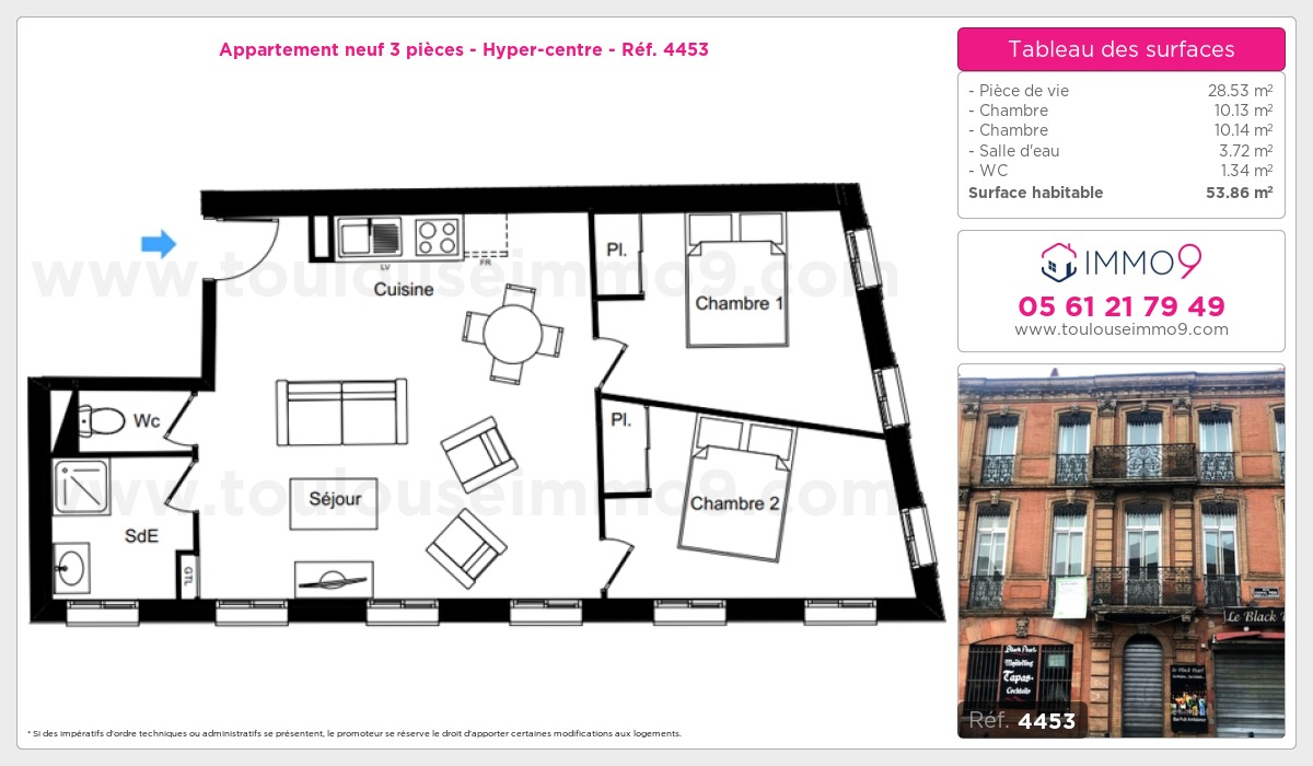 Plan et surfaces, Programme neuf Toulouse : Hyper-centre Référence n° 4453