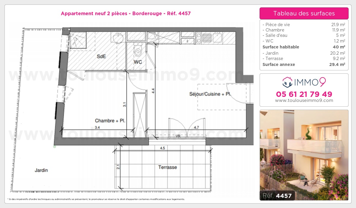 Plan et surfaces, Programme neuf Toulouse : Borderouge Référence n° 4457