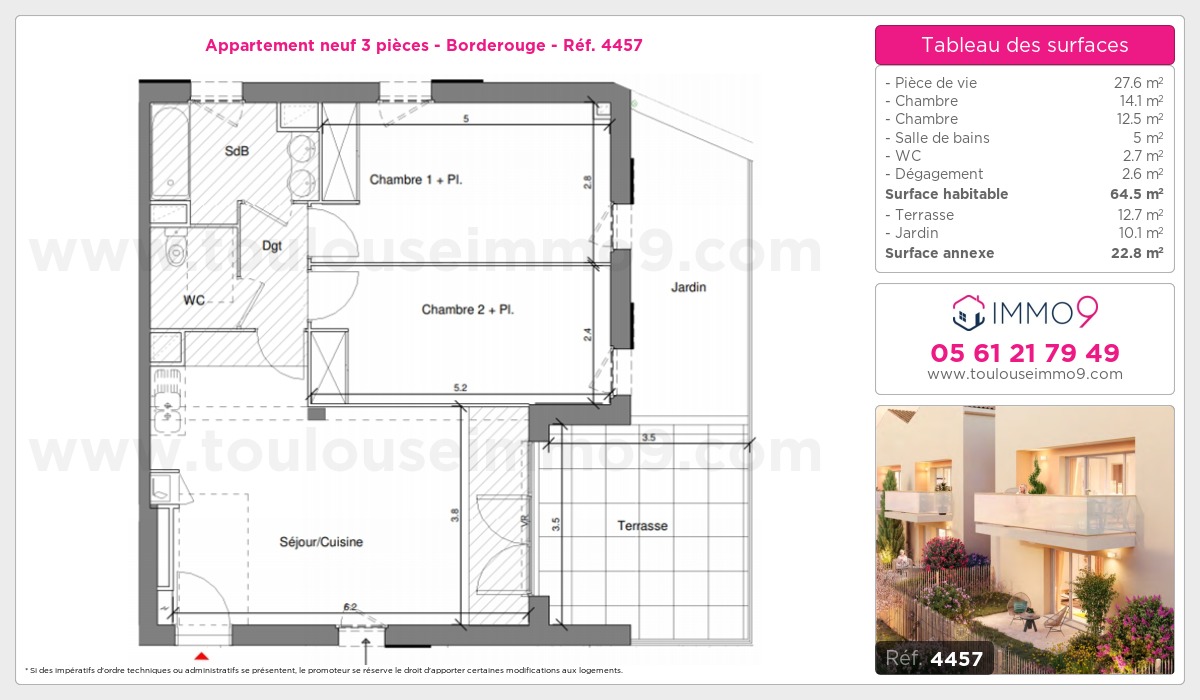 Plan et surfaces, Programme neuf Toulouse : Borderouge Référence n° 4457