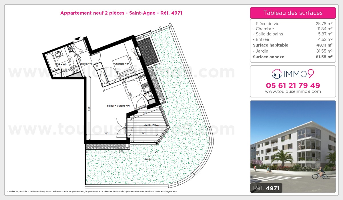 Plan et surfaces, Programme neuf Toulouse : Saint-Agne Référence n° 4971