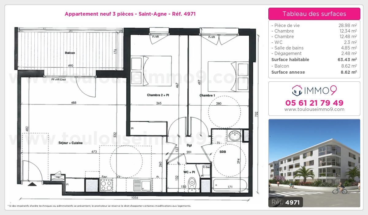 Plan et surfaces, Programme neuf Toulouse : Saint-Agne Référence n° 4971