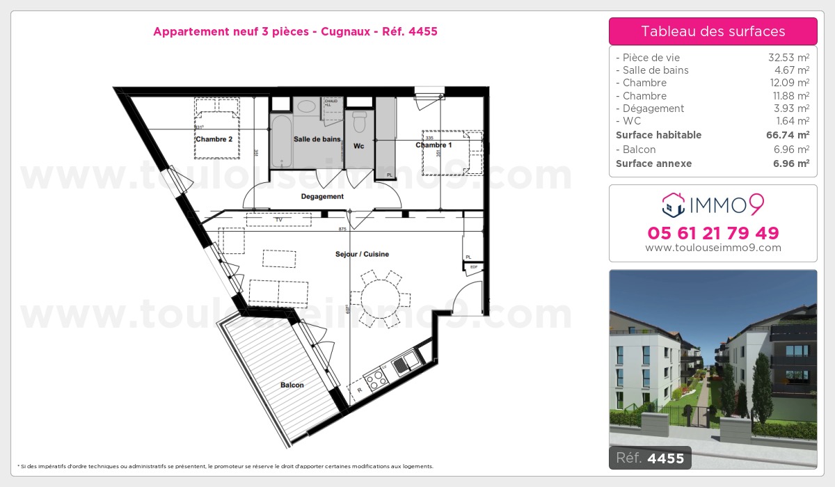 Plan et surfaces, Programme neuf Cugnaux Référence n° 4455