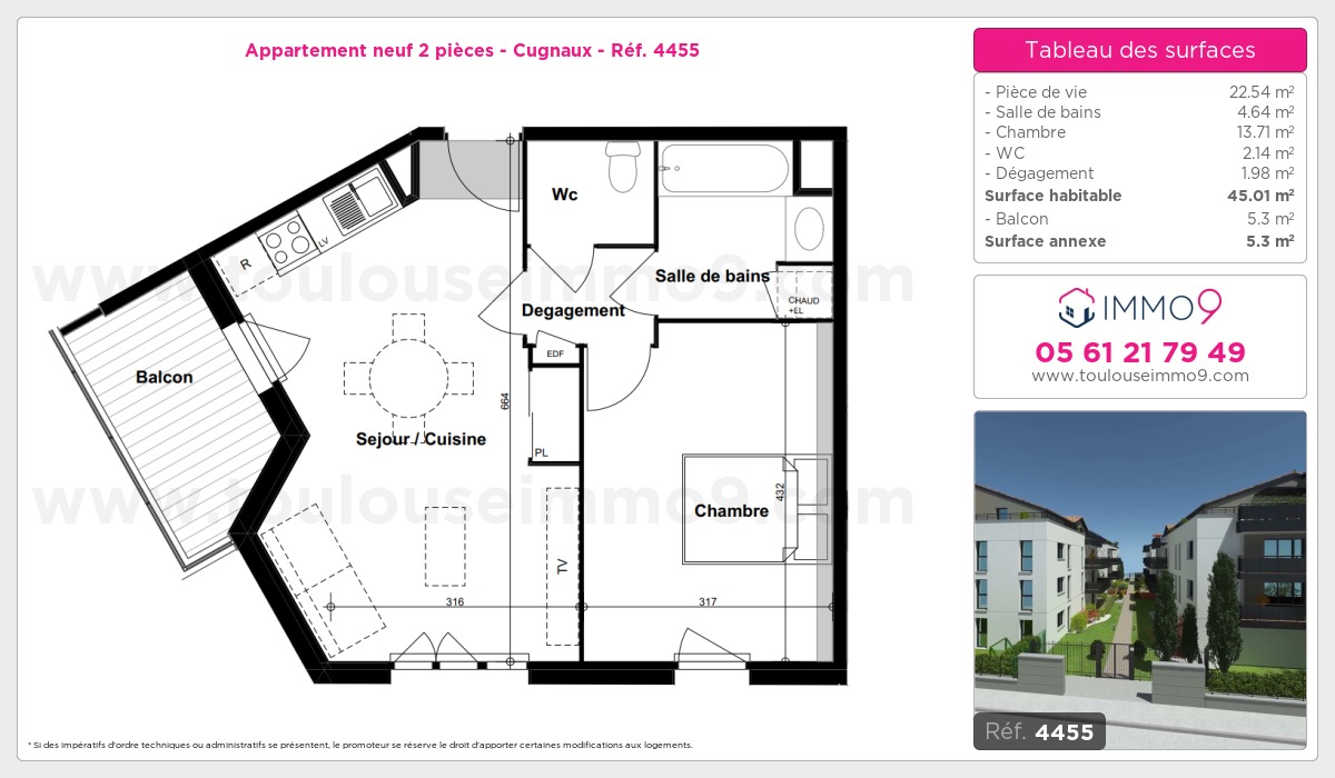 Plan et surfaces, Programme neuf Cugnaux Référence n° 4455