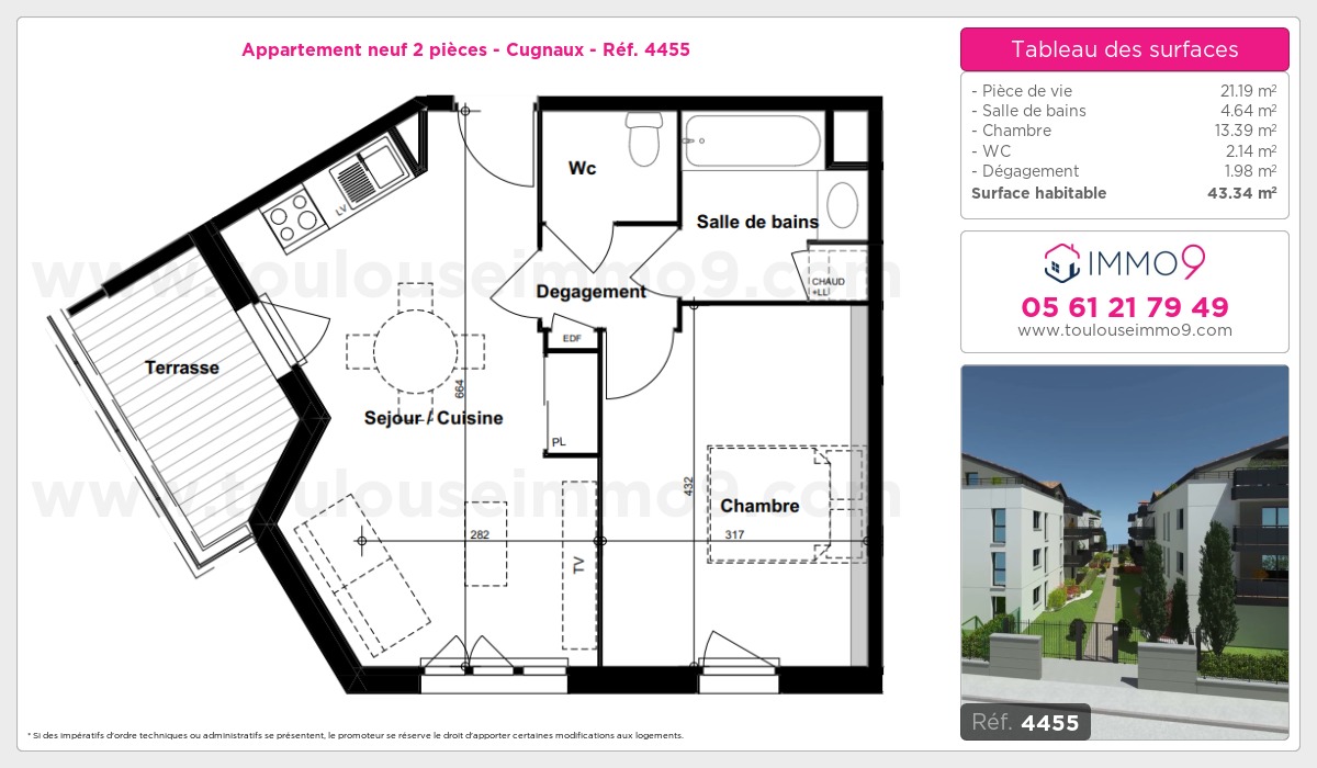 Plan et surfaces, Programme neuf Cugnaux Référence n° 4455