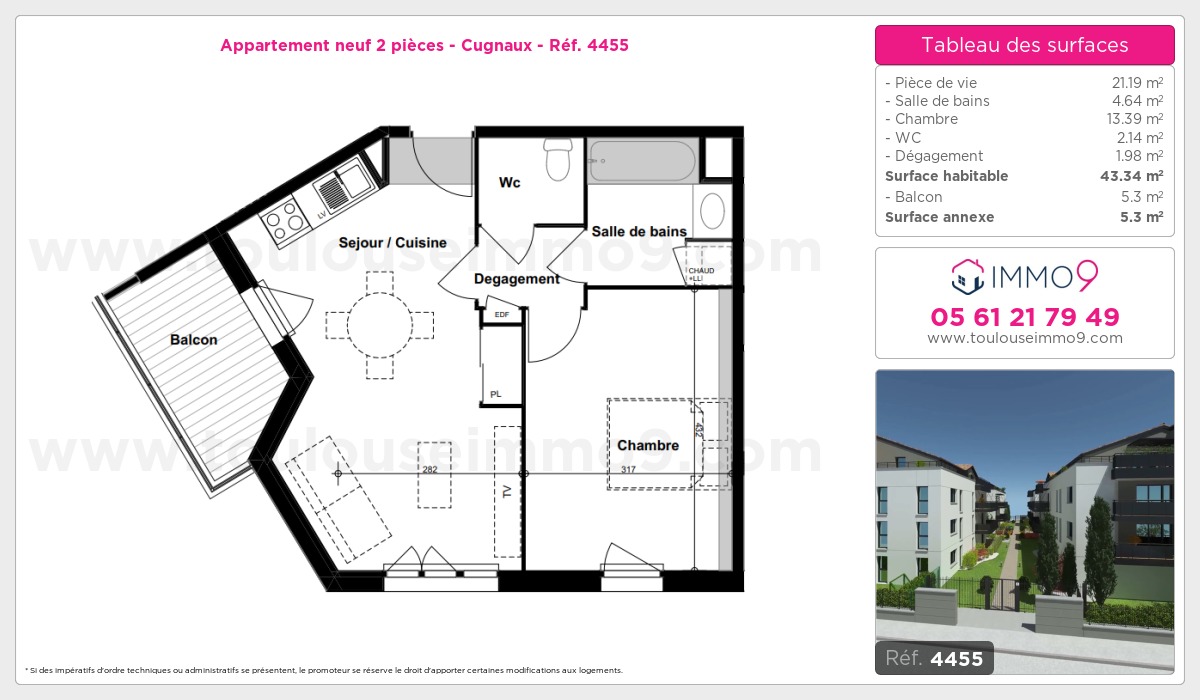 Plan et surfaces, Programme neuf Cugnaux Référence n° 4455