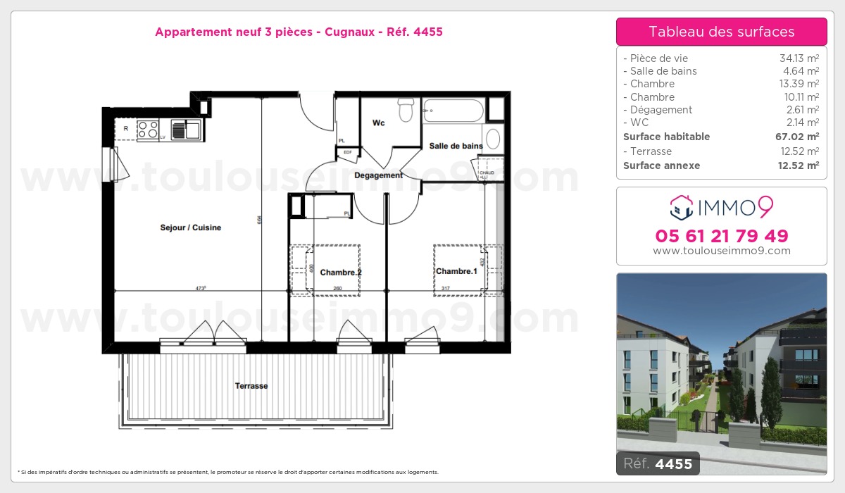 Plan et surfaces, Programme neuf Cugnaux Référence n° 4455