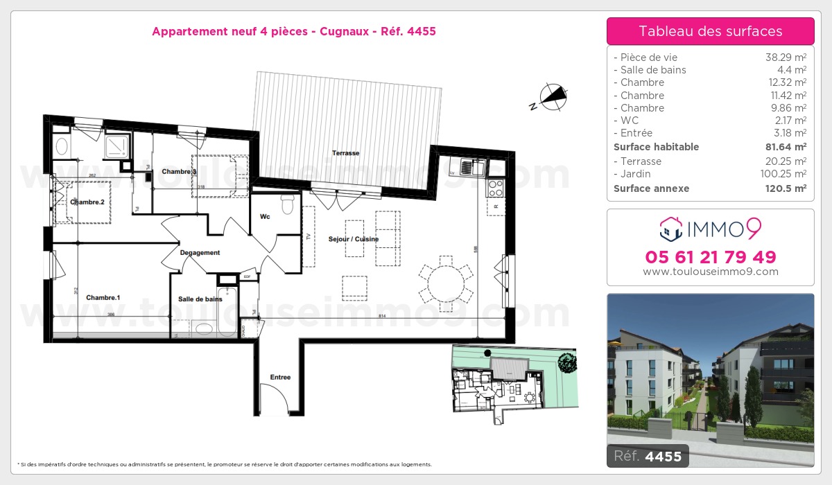 Plan et surfaces, Programme neuf Cugnaux Référence n° 4455