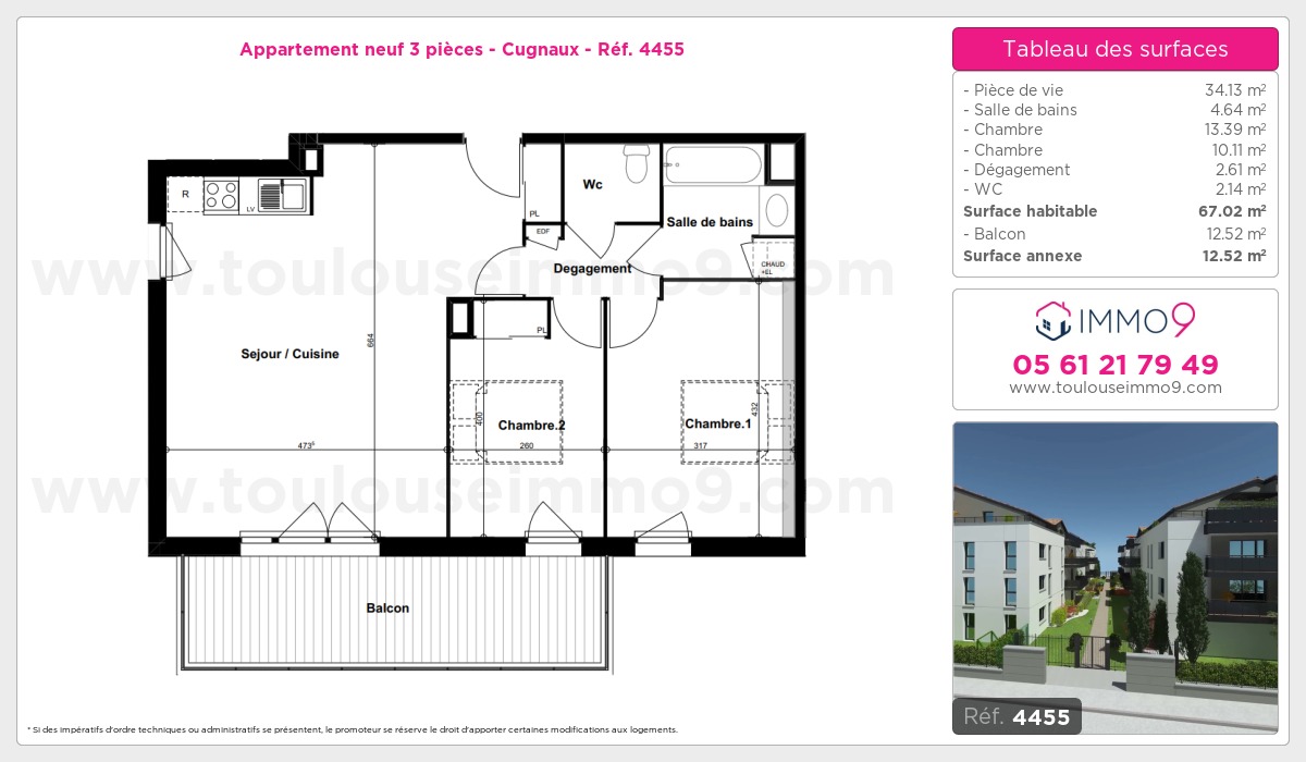 Plan et surfaces, Programme neuf Cugnaux Référence n° 4455