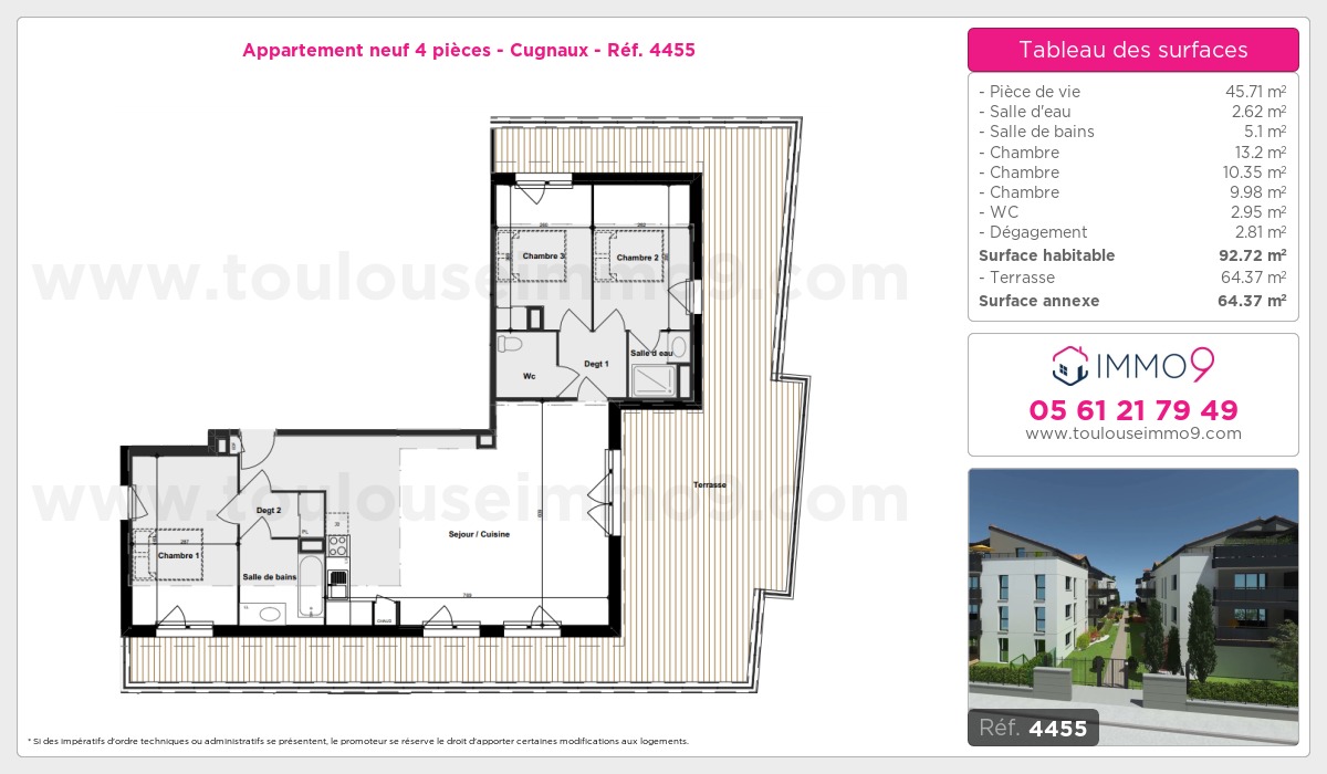 Plan et surfaces, Programme neuf Cugnaux Référence n° 4455