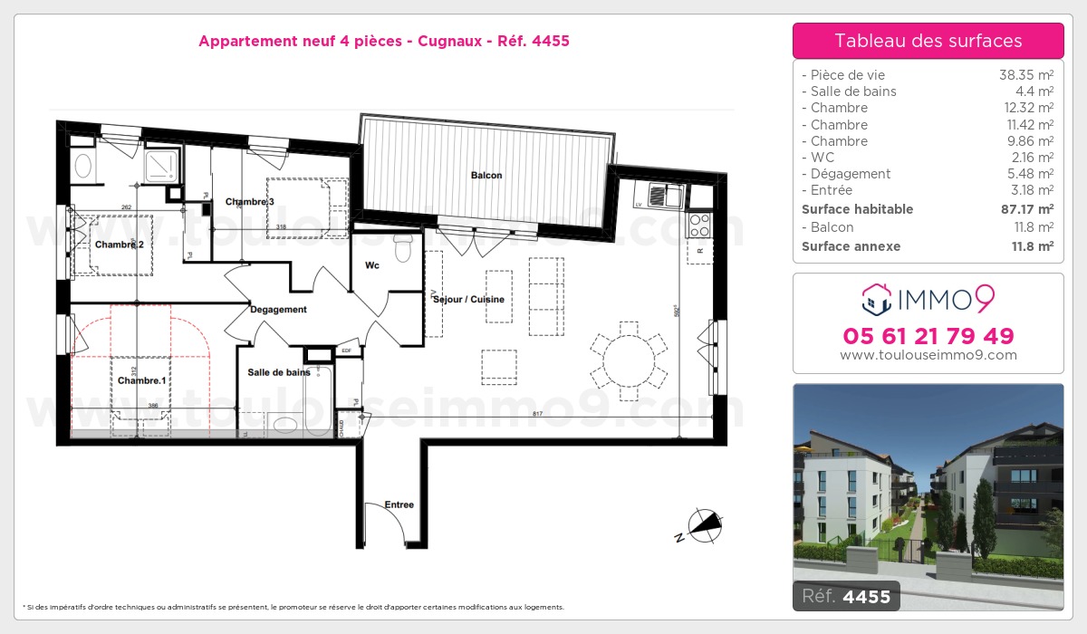Plan et surfaces, Programme neuf Cugnaux Référence n° 4455