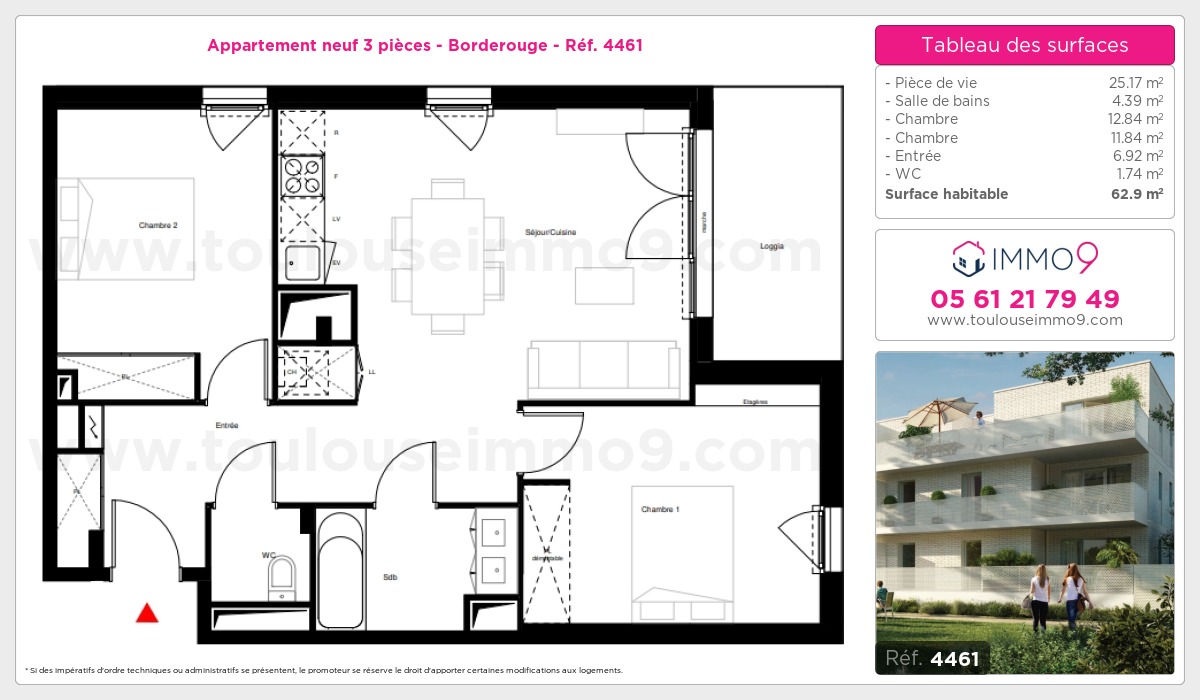 Plan et surfaces, Programme neuf Toulouse : Borderouge Référence n° 4461