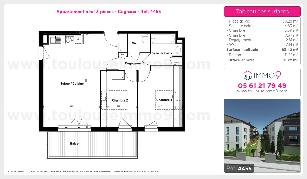 Plan et surfaces, Programme neuf Cugnaux Référence n° 4455