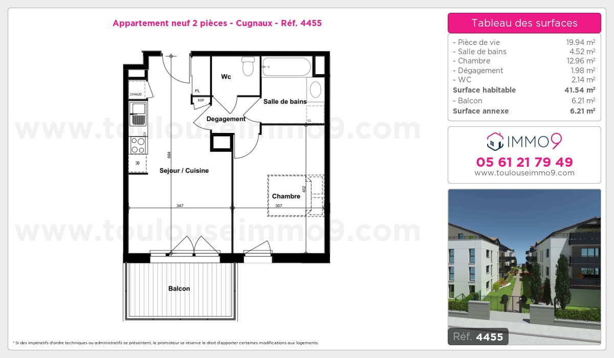 Plan et surfaces, Programme neuf Cugnaux Référence n° 4455