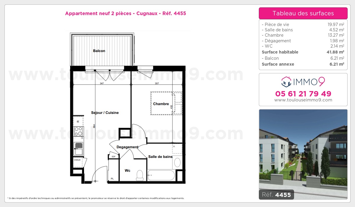 Plan et surfaces, Programme neuf Cugnaux Référence n° 4455