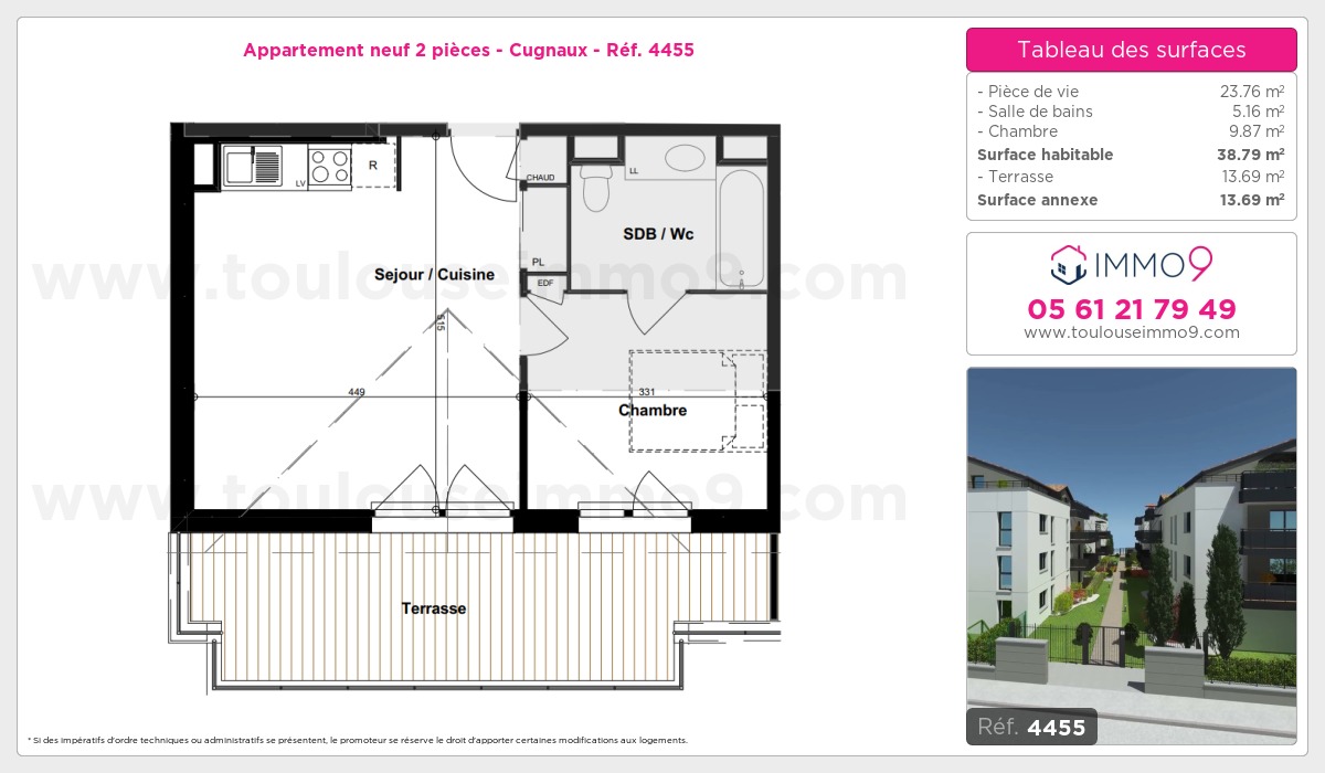 Plan et surfaces, Programme neuf Cugnaux Référence n° 4455